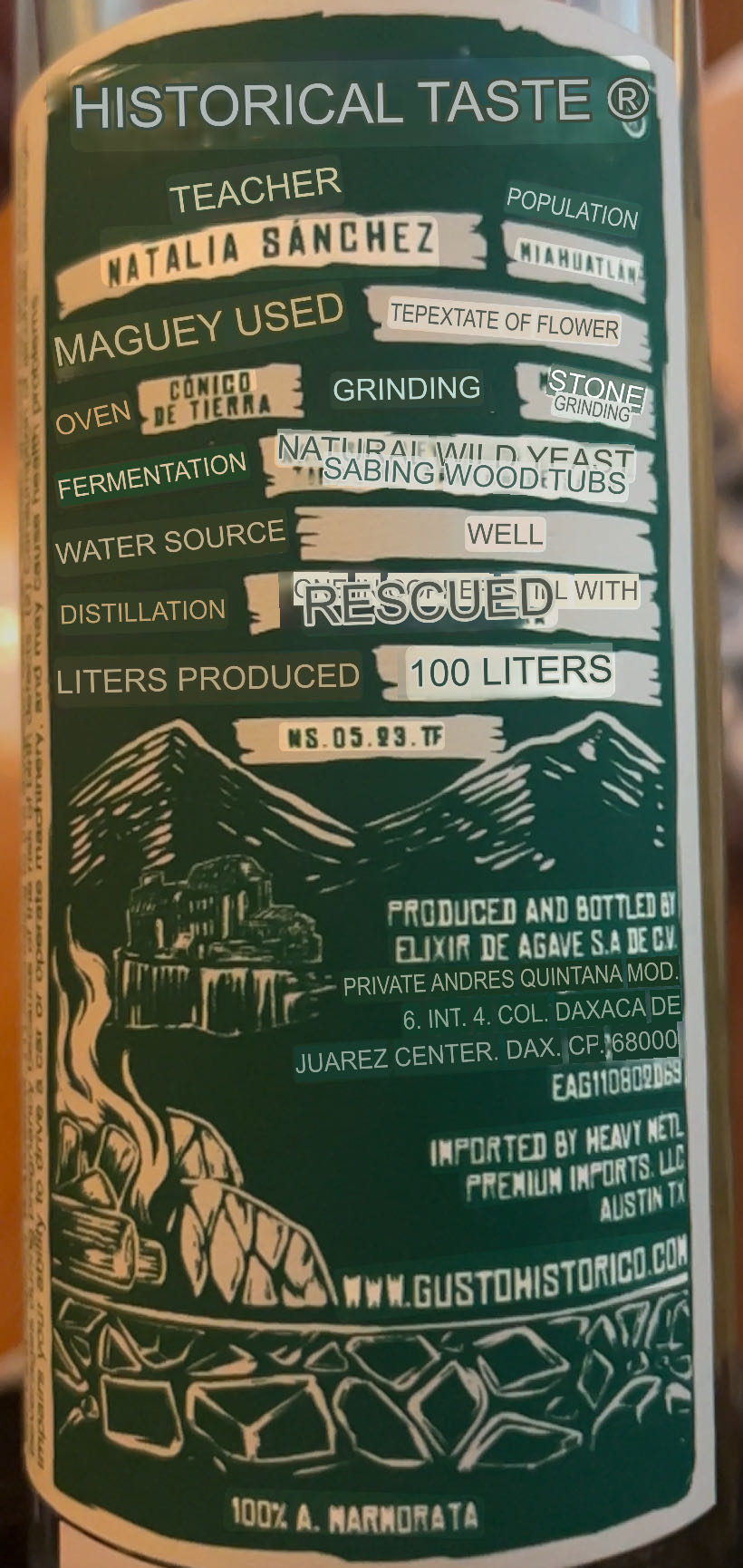 Gusto Historico Tepextate de Flor - Natalia Sanchez (750 mL) alcohol collectible [Barcode 7503045220066] - Main Image 3