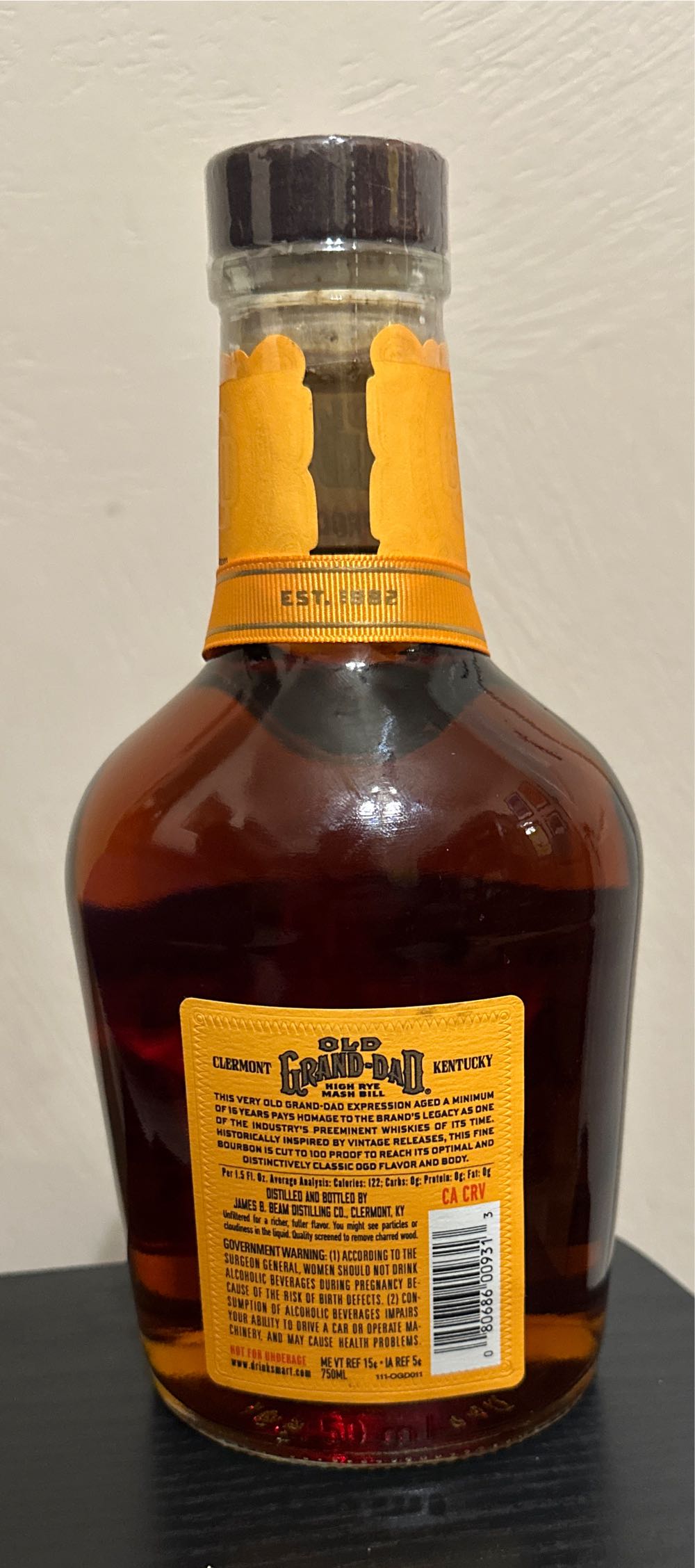 Old Grand Dad 16 Year Bourbon Straight Whiskey Kentucky - Jim B.Beam Distilling Co. (750 mL) alcohol collectible [Barcode 080686009313] - Main Image 3