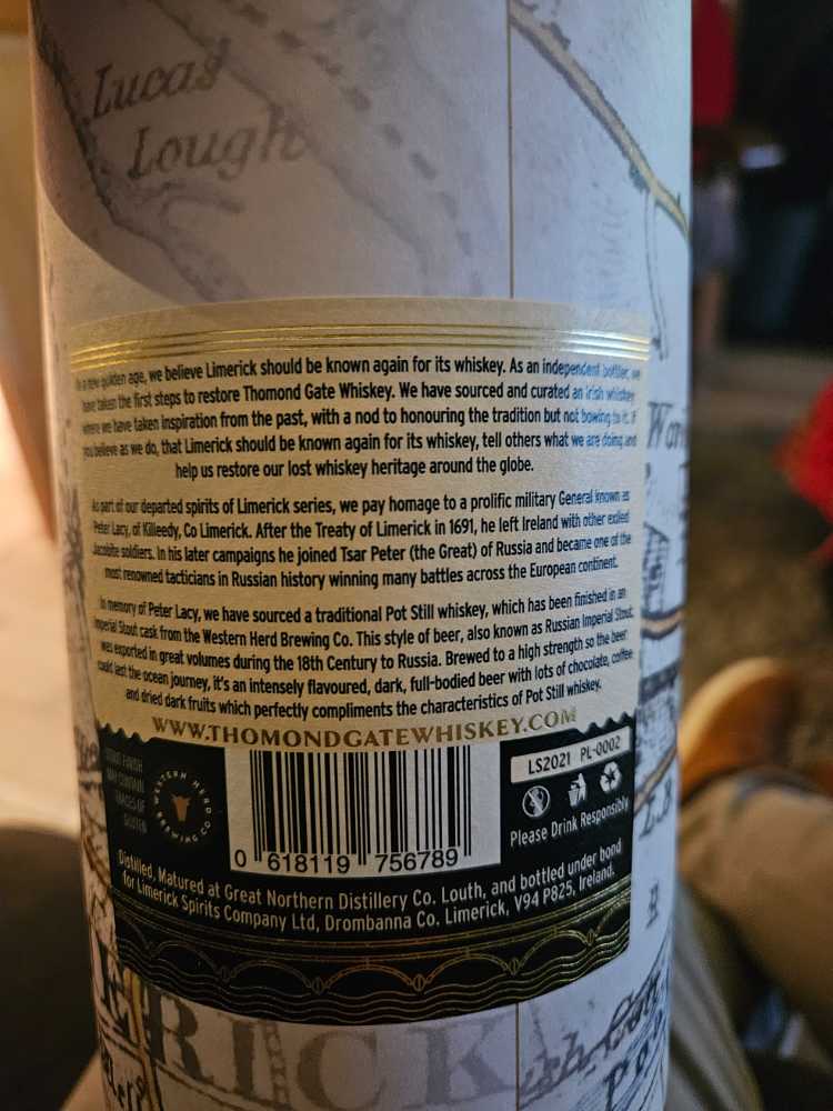 Thomond Gate Imperial Stout Finish - Great Northern Distillery, Co. Louth (700 mL) alcohol collectible [Barcode 618119756789] - Main Image 3