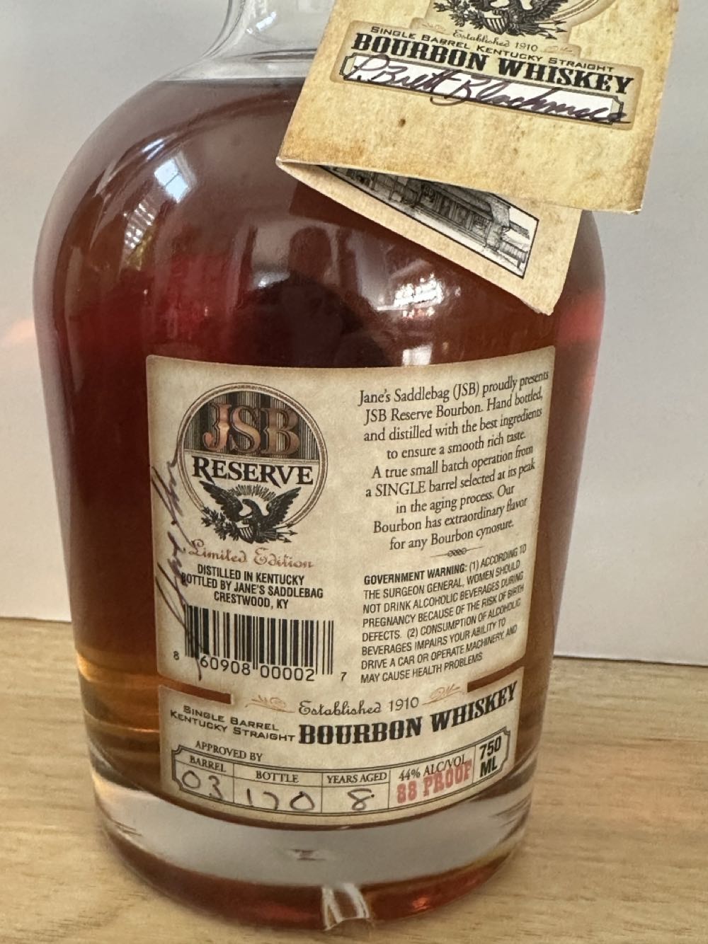 JSB Reserve - Jane’s Saddlebag (750 mL) alcohol collectible [Barcode 860908000027] - Main Image 3