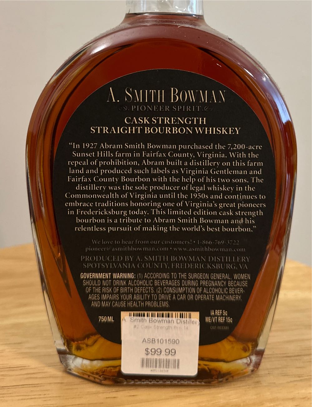 A. Smith Bowman Cask Strength - A. Smith Bowman Distillery (750 mL) alcohol collectible [Barcode 088004046828] - Main Image 2