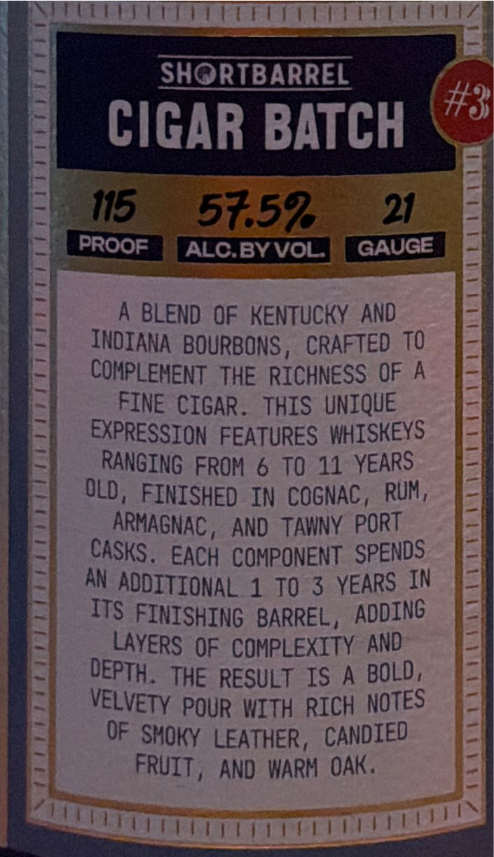 Shortbarrel Bourbon Cigar Batch - Shortbarrel (750 mL) alcohol collectible [Barcode 850044534166] - Main Image 3