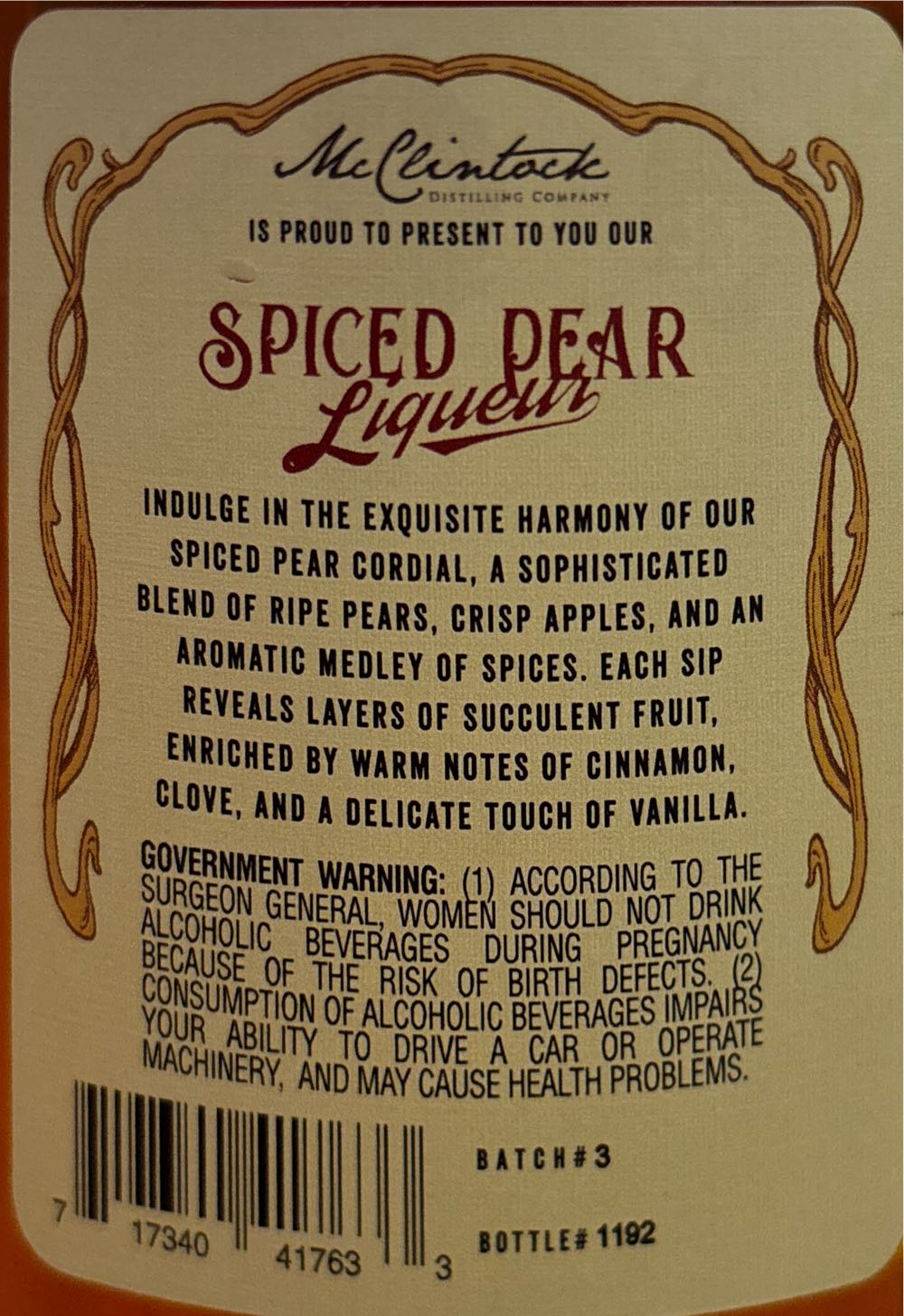 McClintock Spiced Pear - McClintock Distilling (750 mL) alcohol collectible [Barcode 717340417633] - Main Image 3