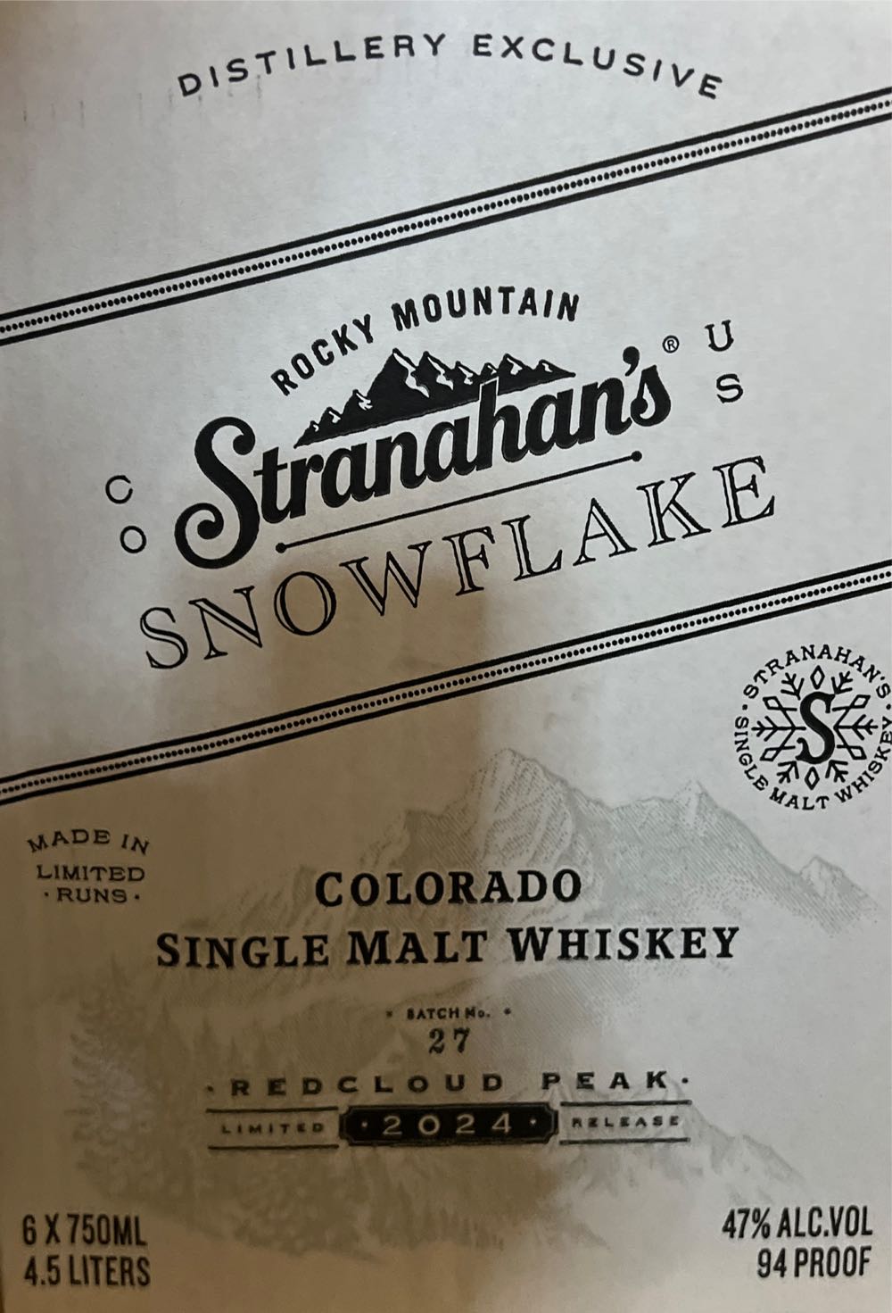 Stranahan’s Snowflake 2024 Red Cloud Peak - Stranahan’s Colorado Whiskey (750 mL) alcohol collectible [Barcode 818844028599] - Main Image 4