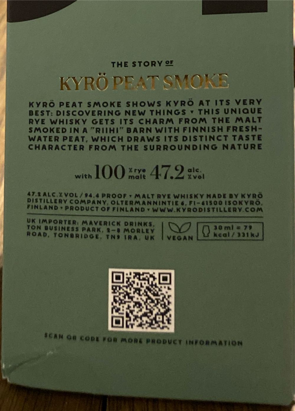 Kyrö Peat Smoke And Whisky Rye 472% 50cl Malt 05l Gb - Kyrö Distillery (500 mL) alcohol collectible [Barcode 6430055042269] - Main Image 2