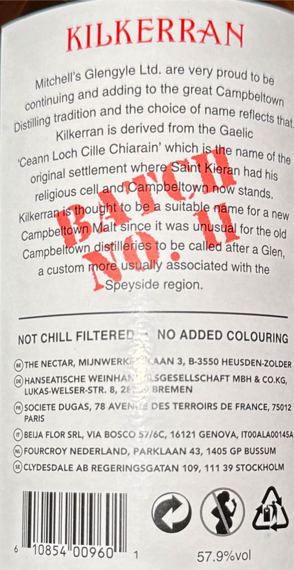 Kilkerran Heavily Peated Batch 11 - Kilkerran Glengyle Distillery (700 mL) alcohol collectible [Barcode 610854009601] - Main Image 2