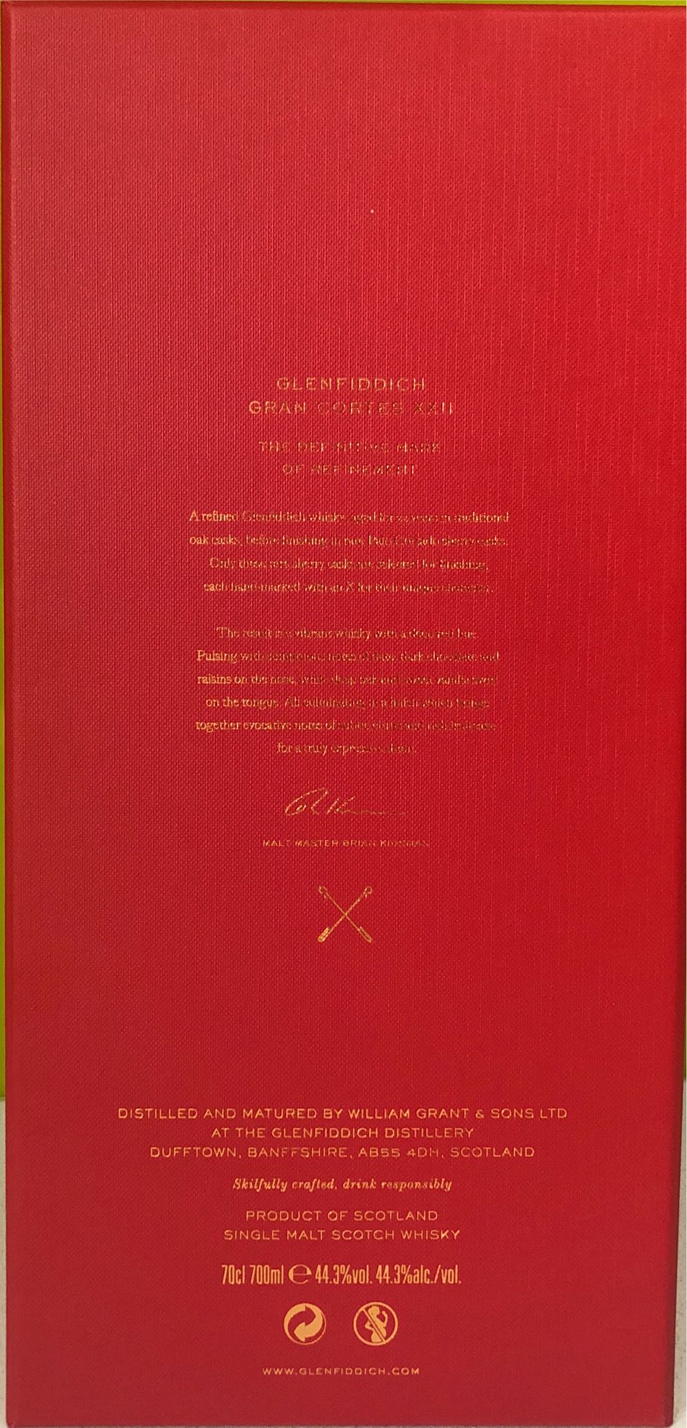 Glenfiddich Gran Cortes XXII 22 Year Old - Glenfiddich Distillery (700 mL) alcohol collectible [Barcode 5010327015910] - Main Image 3