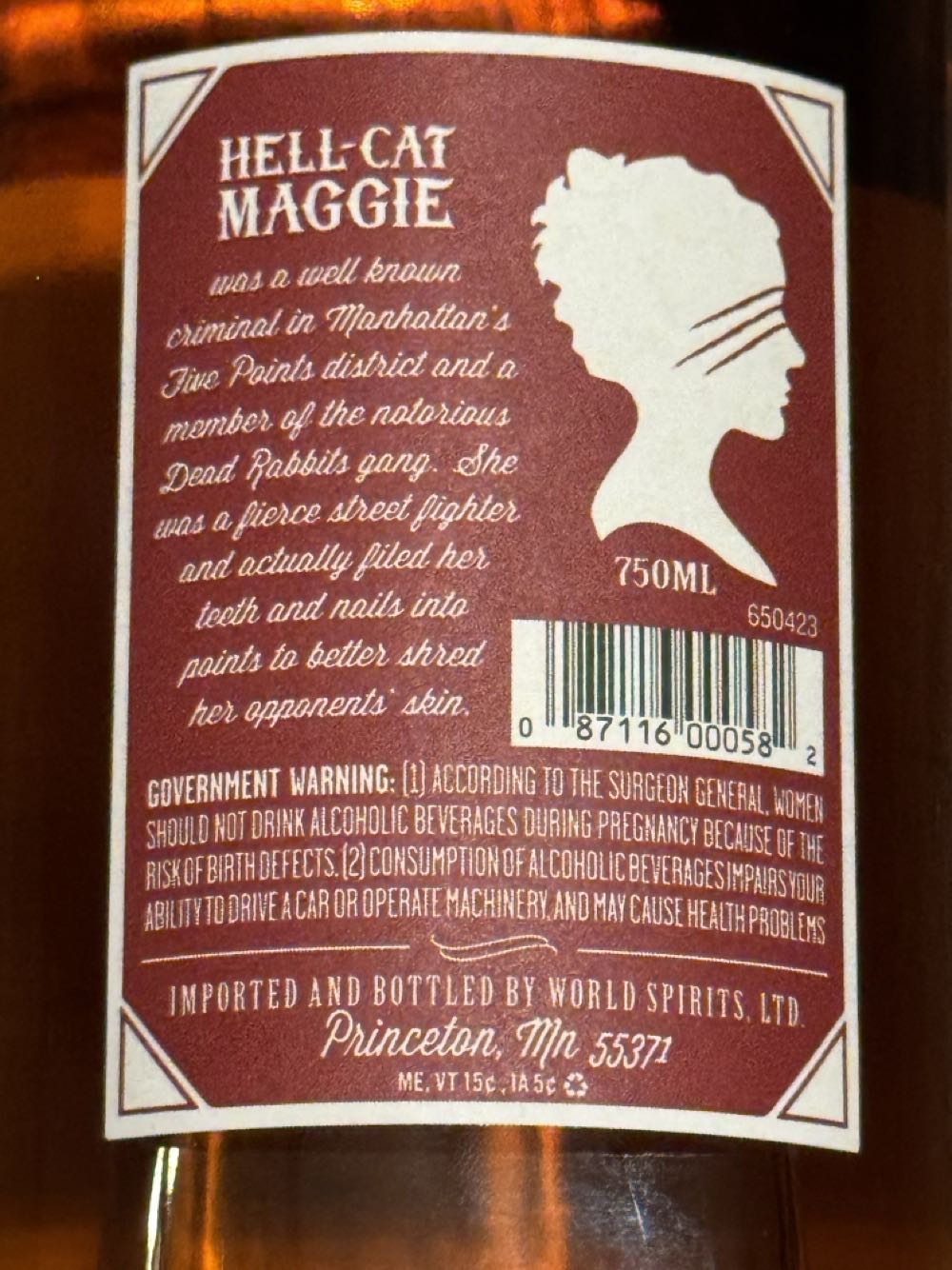Hell Cat Maggie - Imported and Bottled by World Spirits, Ltd. (750 mL) alcohol collectible [Barcode 087116000582] - Main Image 2