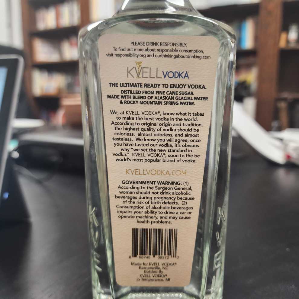 Kvell Vodka - Kvell (750 mL) alcohol collectible [Barcode 142100007623] - Main Image 3