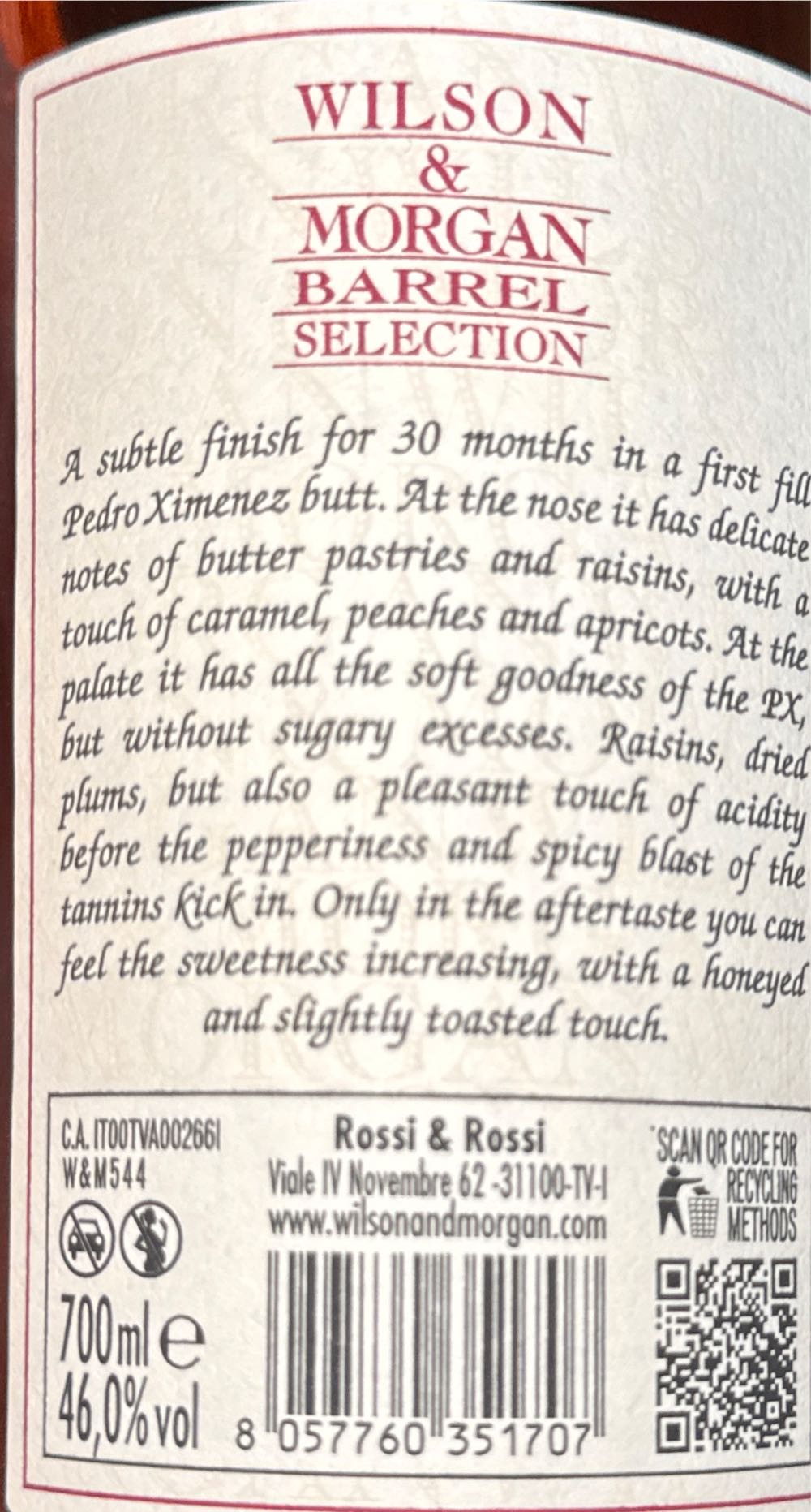 Glenlossie 14 Years - Wilson & Morgan (700 mL) alcohol collectible [Barcode 8057760351707] - Main Image 2