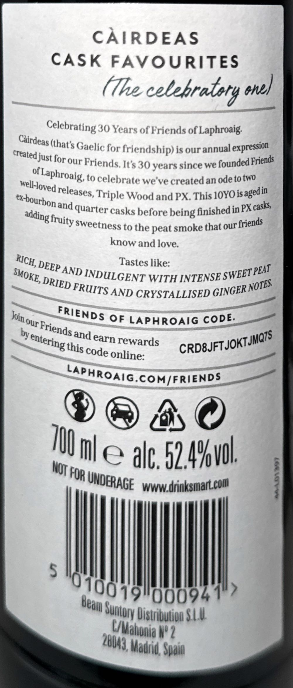Laphroaig Cairdeas Cask Favourites 10 Years - Laphroaig Distillery (700 mL) alcohol collectible [Barcode 5010019000941] - Main Image 3