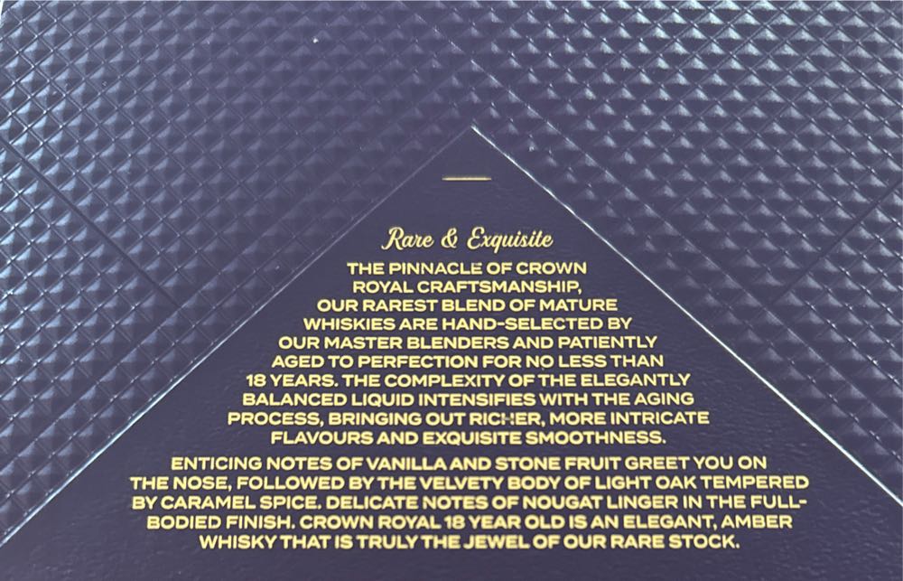 Crown Royal 18 Year Old List  (750 mL) alcohol collectible [Barcode 082000796800] - Main Image 4