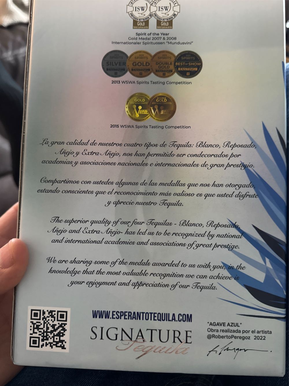 Tequila Blanco Tequila Esperanto Blanco 750ml Seleccion - Tequila Esperanto Seleccion (750 mL) alcohol collectible [Barcode 7503008313071] - Main Image 4