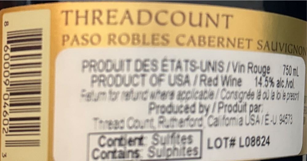 Quilt Threadcount Cabernet Sauvignon - Thread Count (750 mL) alcohol collectible [Barcode 860009046023] - Main Image 2