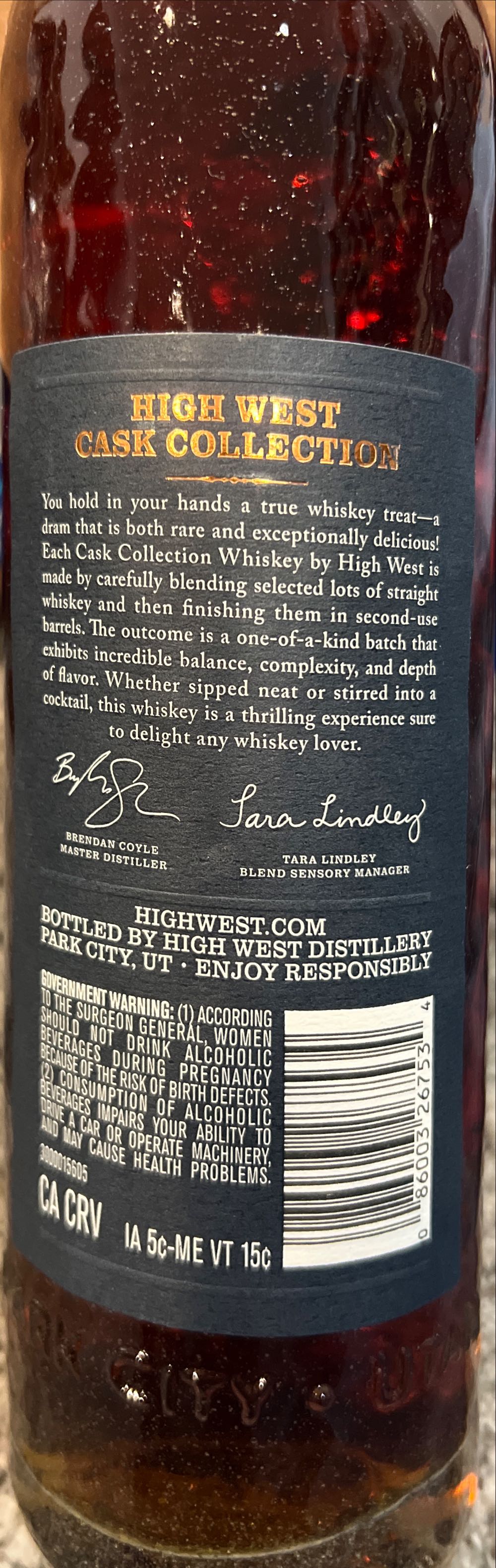 High West Cask Collection Sauvignon Blanc - High West Distillery (750 mL) alcohol collectible [Barcode 086003267534] - Main Image 2