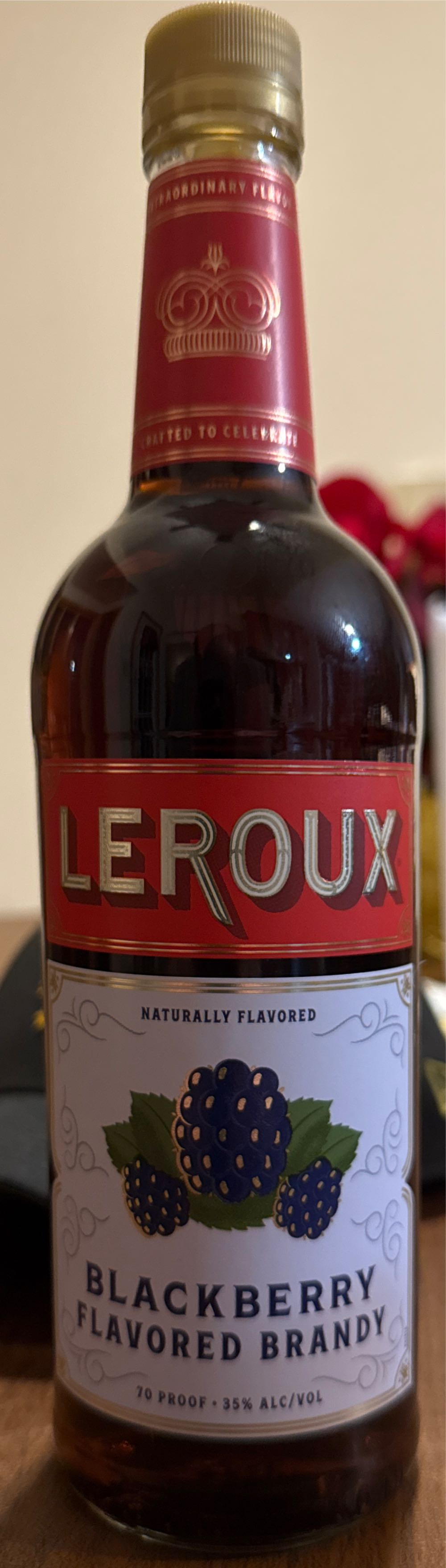 Leroux Blackberry Flavored Brandy Canals Glassboro Nj  (750 mL) alcohol collectible [Barcode 087116007802] - Main Image 2