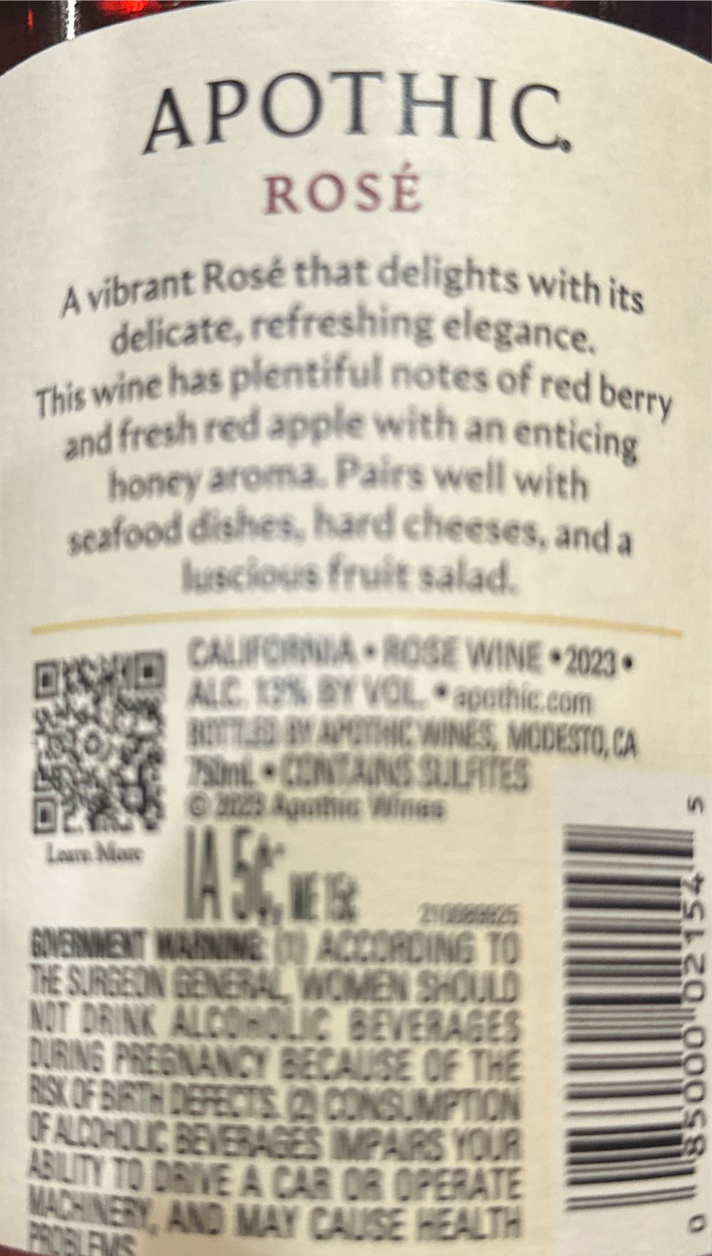 Apothic Rose - Apothic Wines, Modesto, CA (750 mL) alcohol collectible [Barcode 085000021545] - Main Image 2