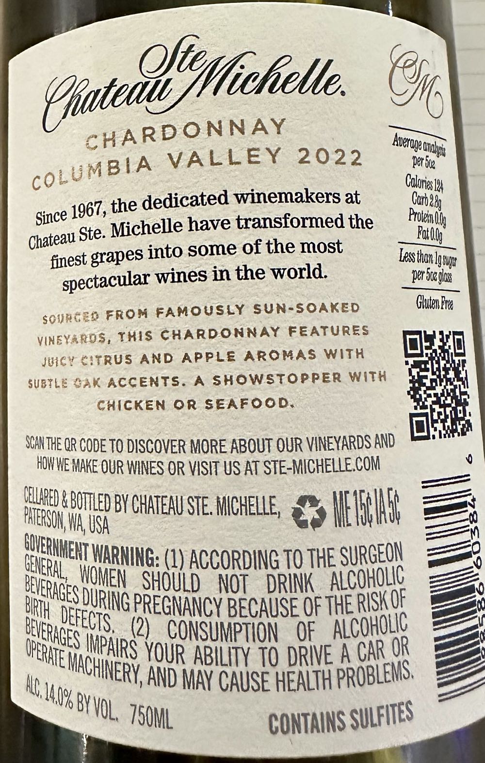 Chateau Ste. Michelle - Chateau Ste. Michelle (750 mL) alcohol collectible [Barcode 088586603846] - Main Image 2