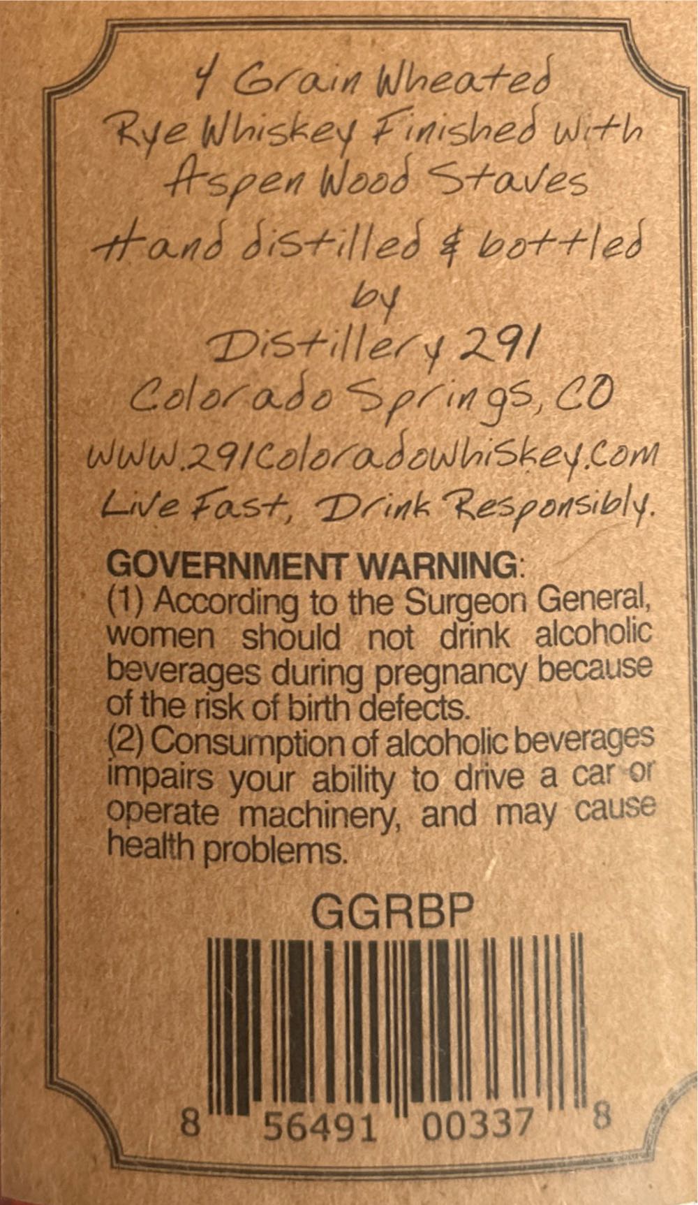 291 Good Guy - Distillery 291 (750 mL) alcohol collectible [Barcode 856491003378] - Main Image 2