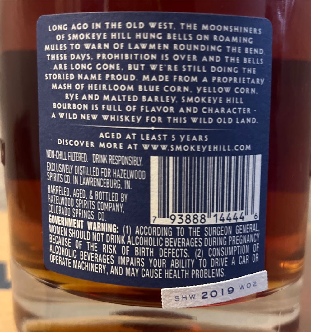 Smokeye Hill Barrel Proof Bourbon Whiskey 750ml Straight - Ross & Squibb Distillery (750 mL) alcohol collectible [Barcode 793888144446] - Main Image 3