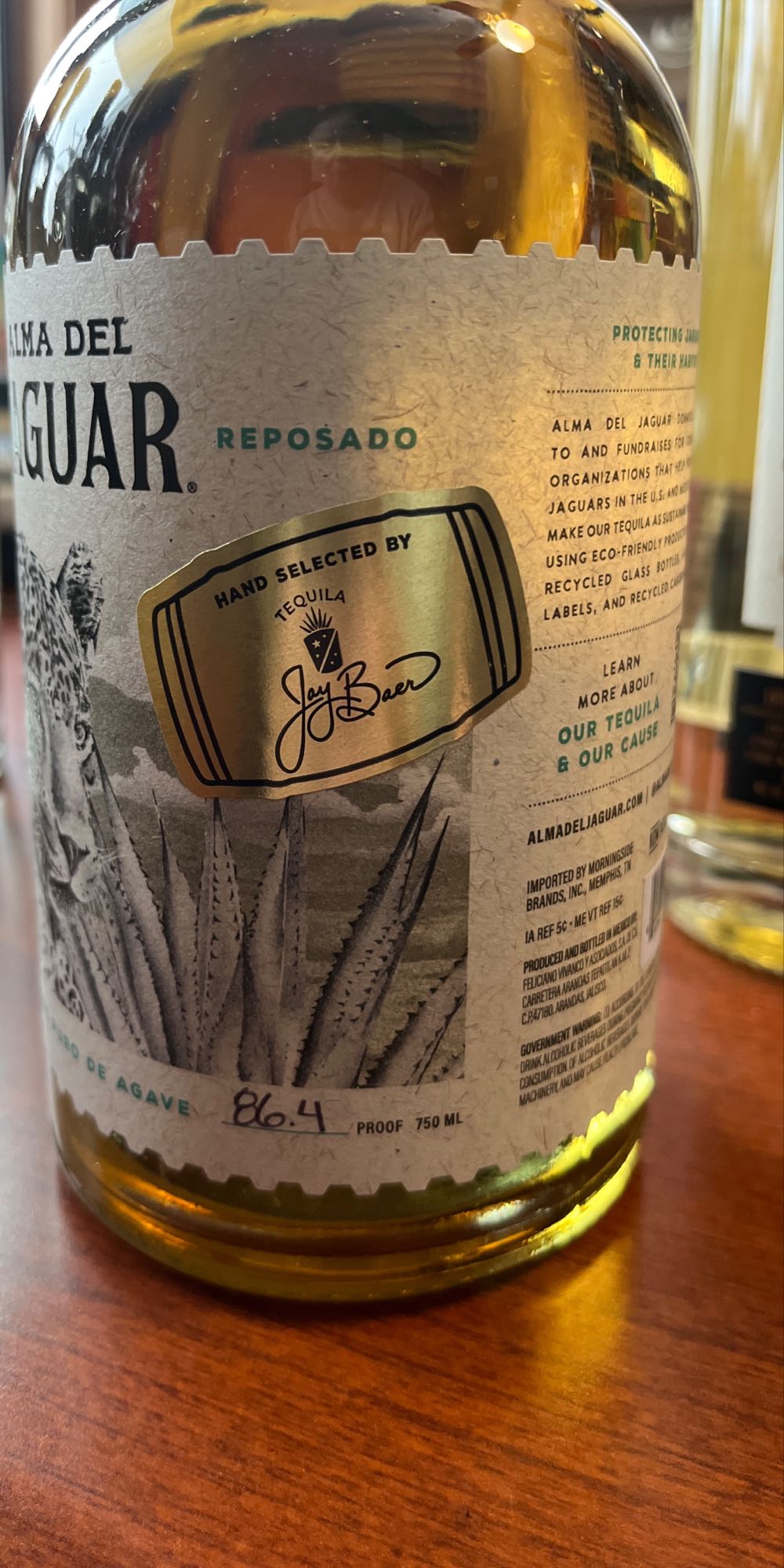 Alma Del Jaguar Single Barrel Reposado 750ml - Nom 1414 (750 mL) alcohol collectible [Barcode 615764210789] - Main Image 2