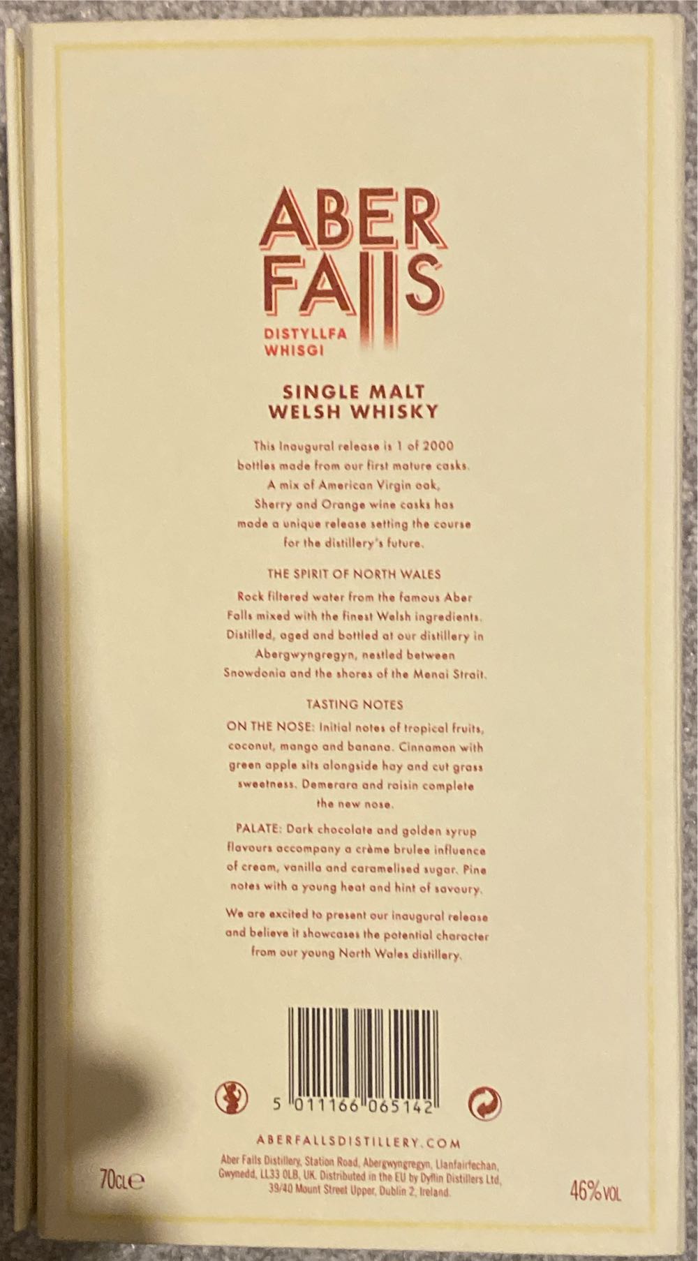 Aber Falls Single Malt Inaugural - Aber Falls (700 mL) alcohol collectible [Barcode 5011166065142] - Main Image 3