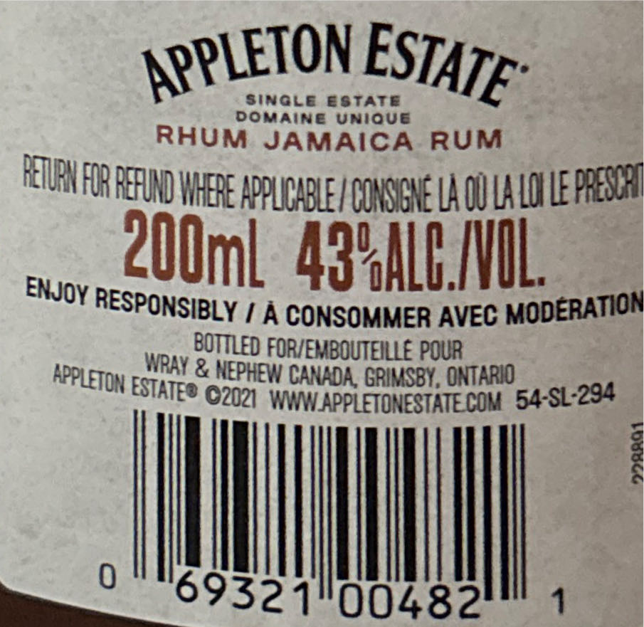 APPLETON ESTATE / 8 RESERVE - Appleton Estate (200 mL) alcohol collectible [Barcode 069321004821] - Main Image 2