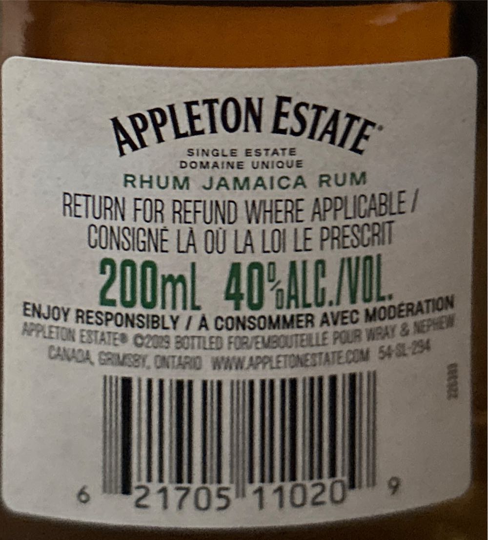 APPLETON ESTATE / SIGNATURE BLEND - Appleton Estate (200 mL) alcohol collectible [Barcode 621705110209] - Main Image 2