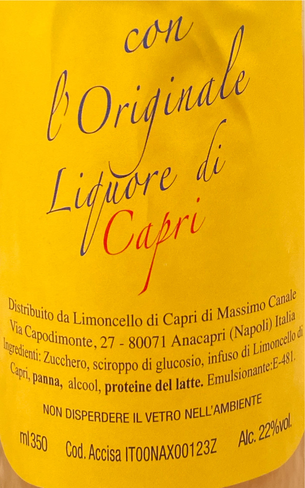 Lio La Creama Al Limoncello ai Capri  (350 mL) alcohol collectible - Main Image 2