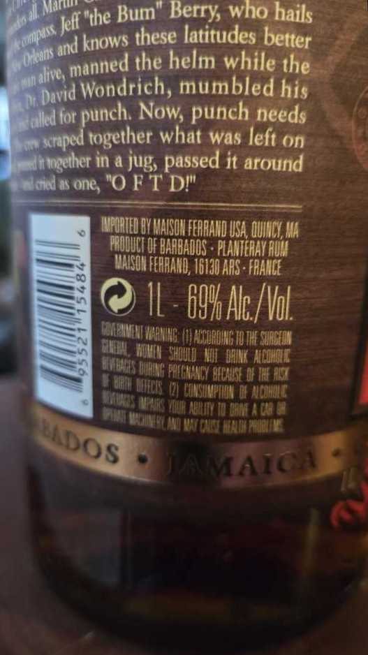 Planteray OFTD Overproof Rum - Maison Ferrand (1 L) alcohol collectible [Barcode 695521154846] - Main Image 7