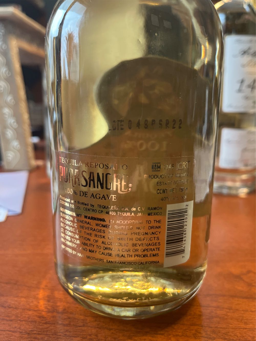 Purasangre Tequila Reposado - NOM 1146 (750 mL) alcohol collectible [Barcode 741638122022] - Main Image 3