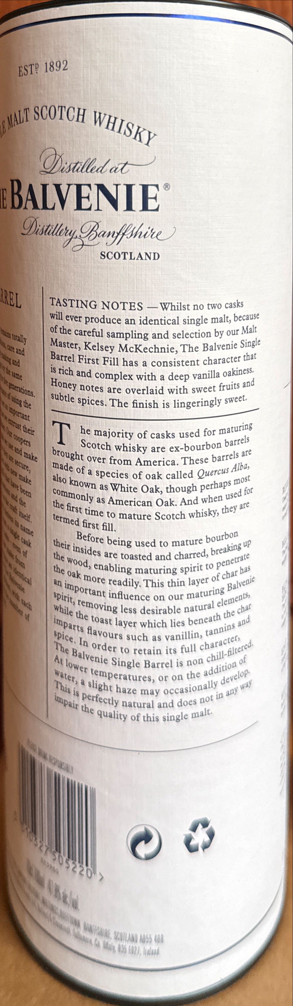 Balvenie 12 Single Barrel 700ml Ean - Balvenie Distillery (700 mL) alcohol collectible [Barcode 5010327505220] - Main Image 3