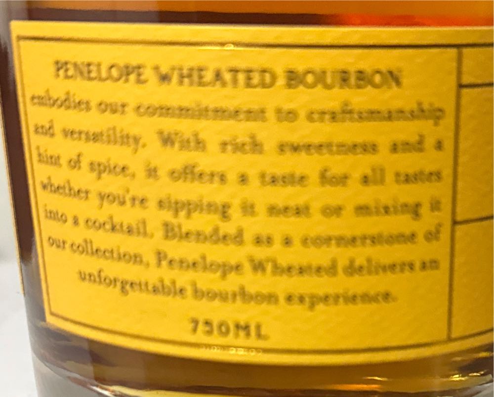Penelope Wheated Bourbon Whiskey - Penelope Bourbon Bottling Company (750 mL) alcohol collectible [Barcode 088352143057] - Main Image 2