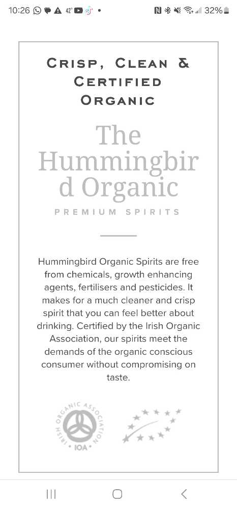 Hummingbird Vodka  - West Cork Destillers (50 mL) alcohol collectible [Barcode 5391524714197] - Main Image 2