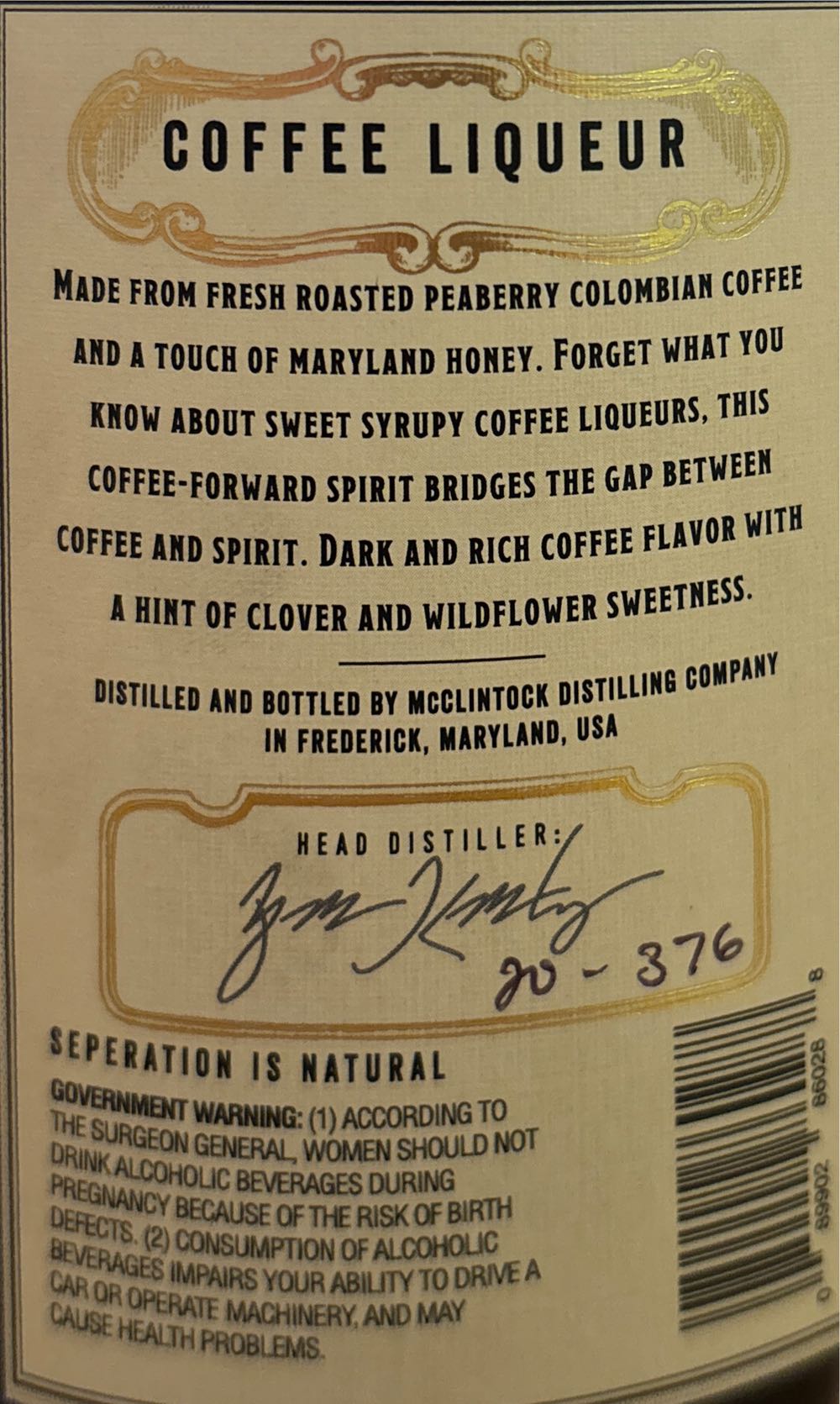 McClintock Coffee Liqueur - McClintock Distilling Company (750 mL) alcohol collectible [Barcode 089902860288] - Main Image 2