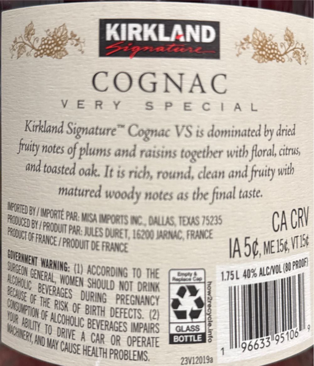 Kirkland Signature Cognac VS - Peyrat Cognac (1.75 L) alcohol collectible - Main Image 2