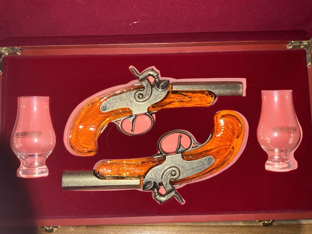 H. Deringer Bourbon Whiskey Glass Pistol Gift Set - 2 Guns, 2 Glasses, Wooden Box - Aiko Importers (200 mL) alcohol collectible [Barcode 783495236986] - Main Image 2