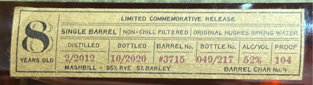 Hughes Belle Of Bedford Rye 8Yr - MGP Distilling (750 mL) alcohol collectible [Barcode 862151000403] - Main Image 2