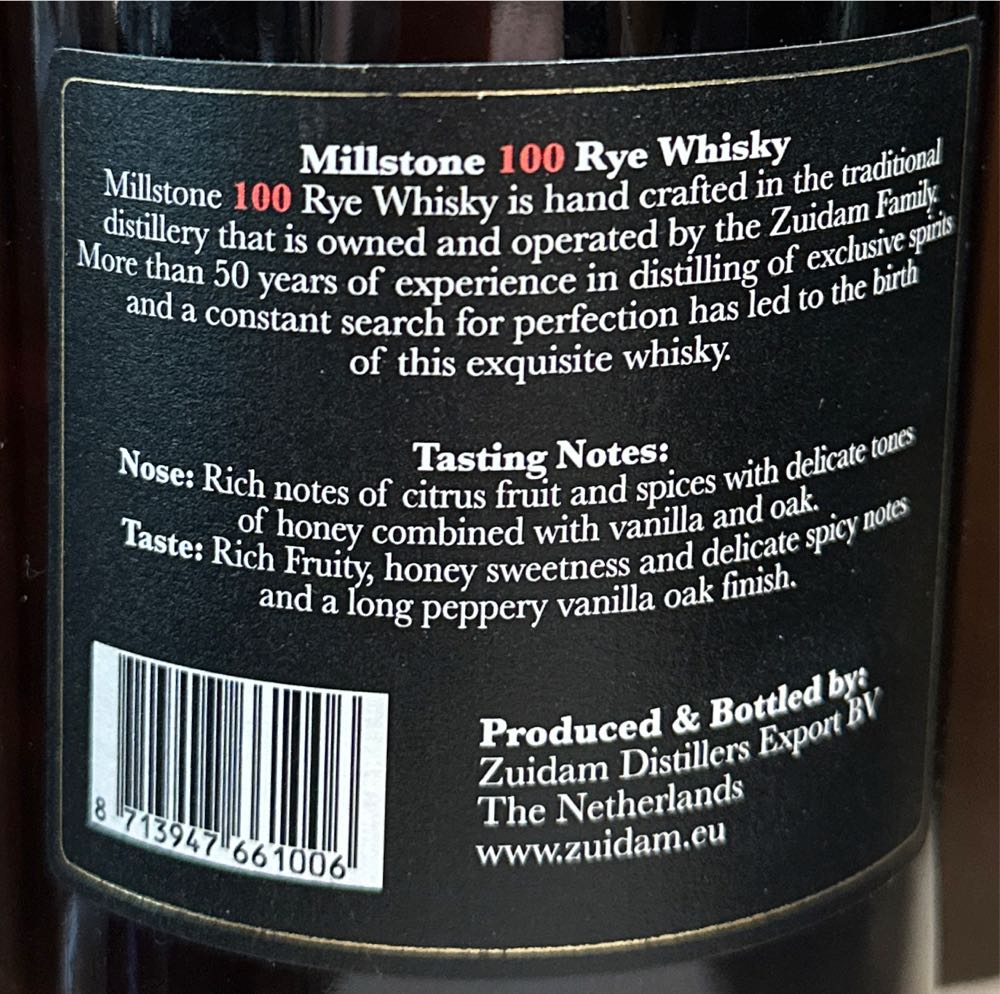 Zuidam Millstone 100 Rye Whisky 70cl - Zuiddam Distilleries (700 mL) alcohol collectible [Barcode 8713947661006] - Main Image 2