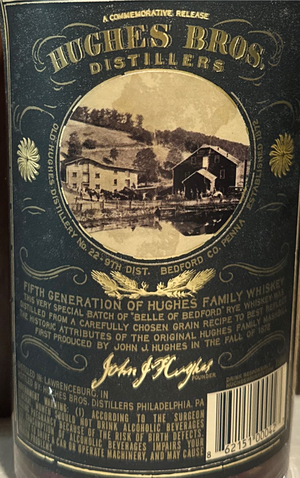 Hughes Belle Of Bedford Rye Toasted Small Batch - MGP Distilling (720 mL) alcohol collectible [Barcode 862151000427] - Main Image 3