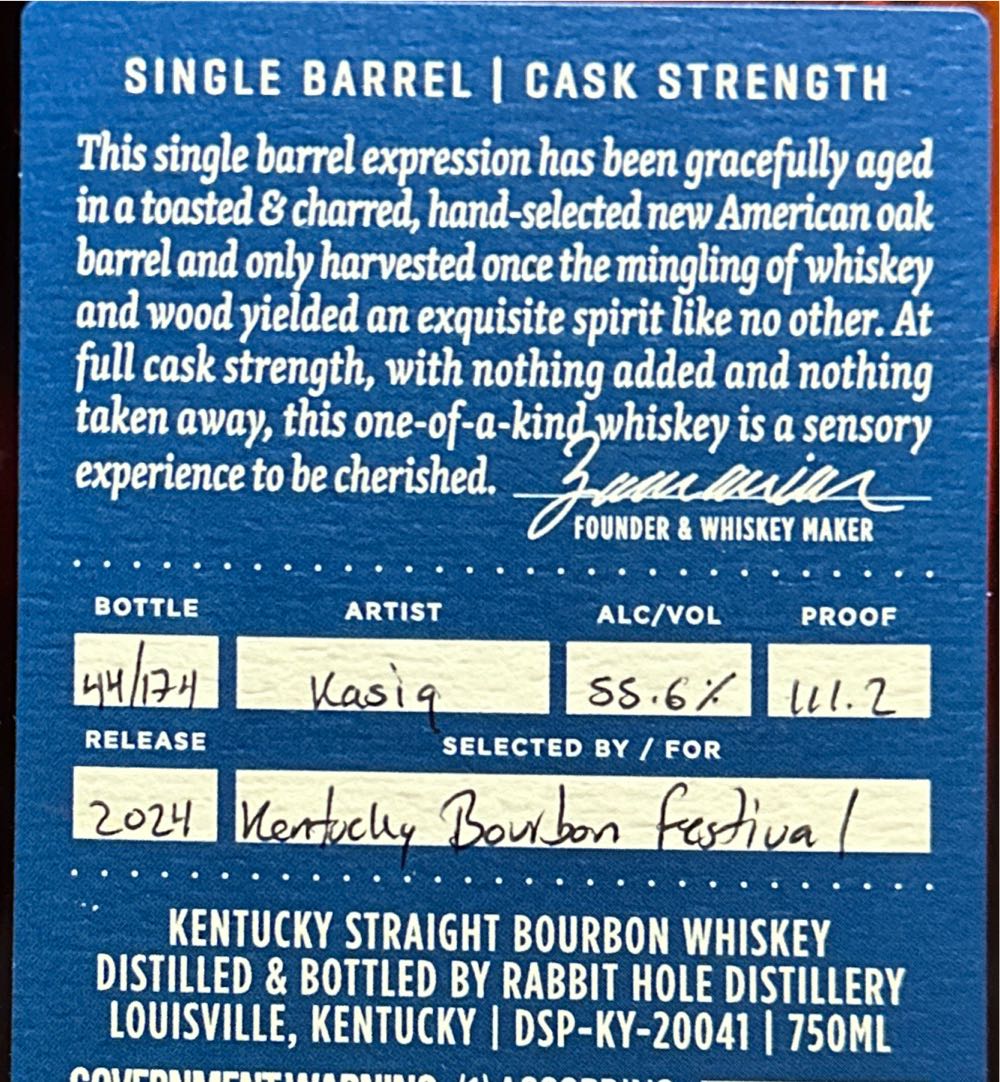 Rabbit Hole Heigold Bourbon Whiskey Barrel SB BP - Rabbit Hole Distilling (750 mL) alcohol collectible [Barcode 856581006944] - Main Image 2