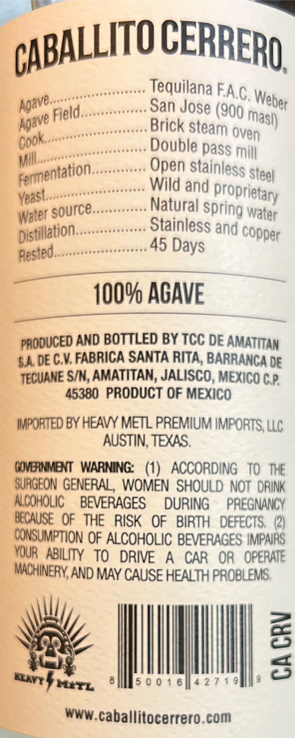 Caballito Cerrero Azul Blanco 46 - Caballito Cerrero (750 mL) alcohol collectible [Barcode 850016427199] - Main Image 2