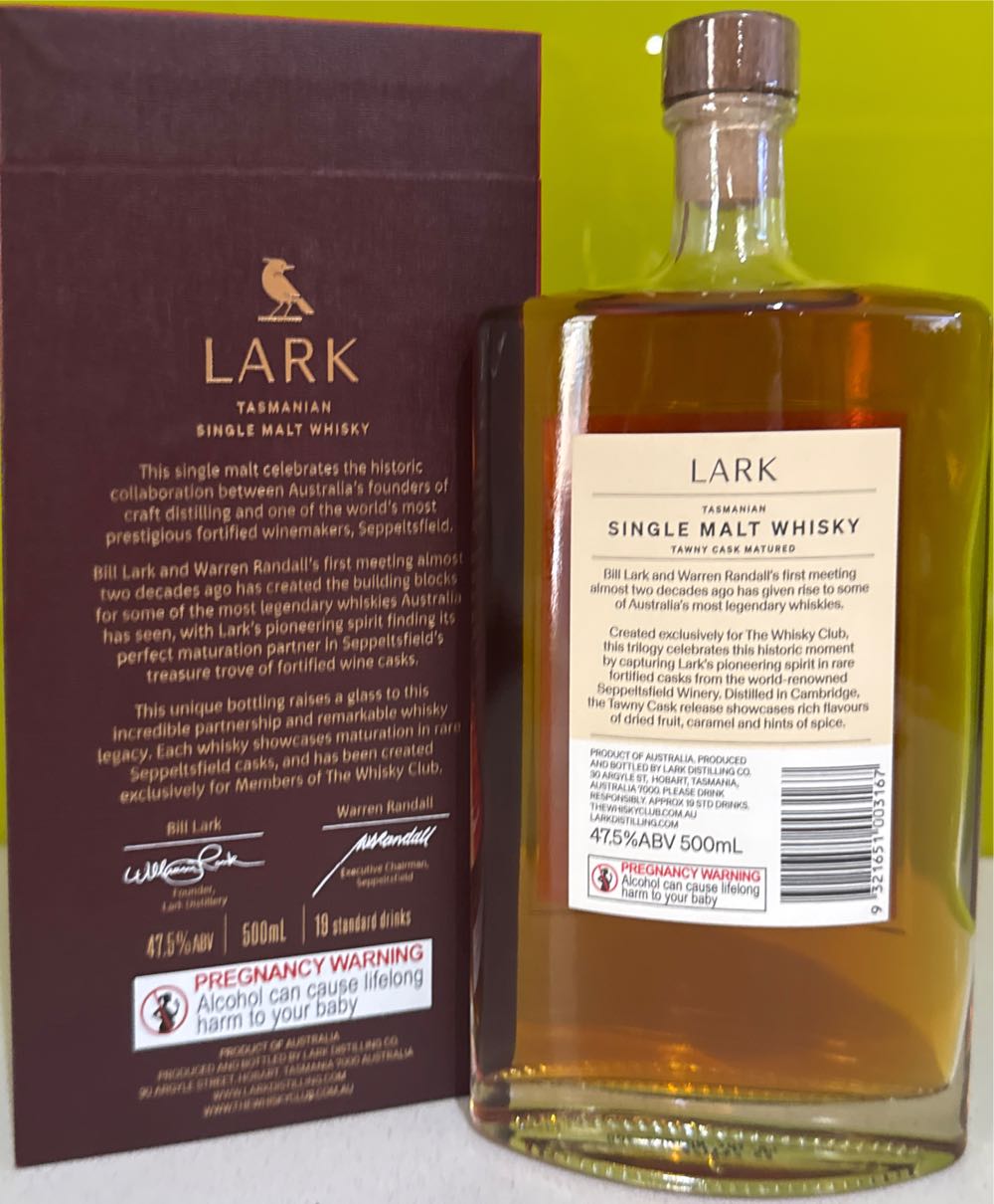 Lark Rare Seppeltsfield - Lark Distillery (500 mL) alcohol collectible [Barcode 9321651003167] - Main Image 3