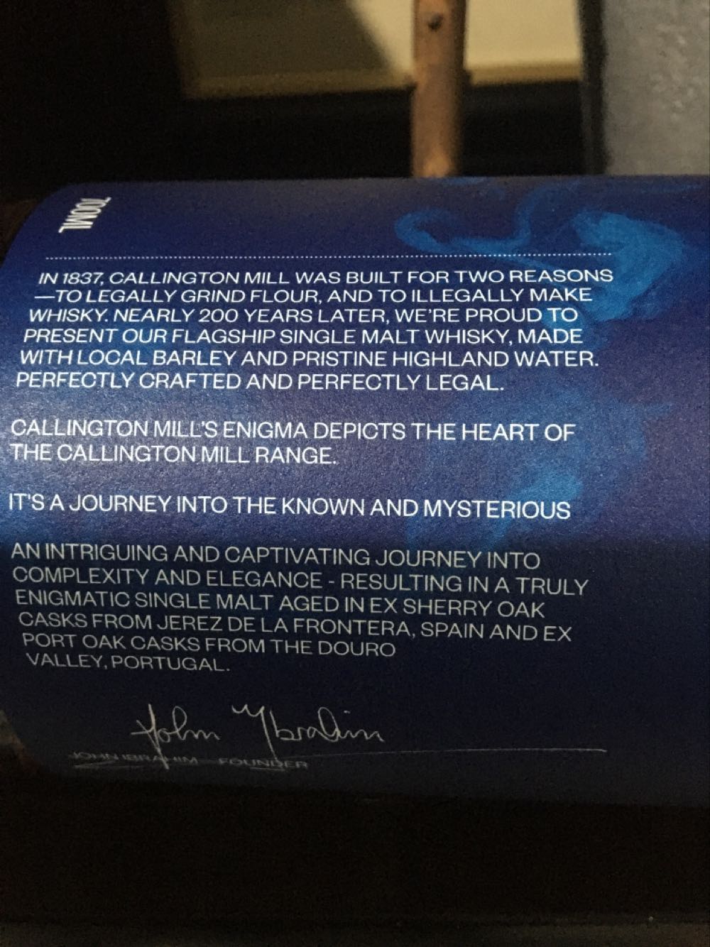 Callington Mill Enigma - Callington Distilery (700 mL) alcohol collectible [Barcode 9358924000592] - Main Image 4