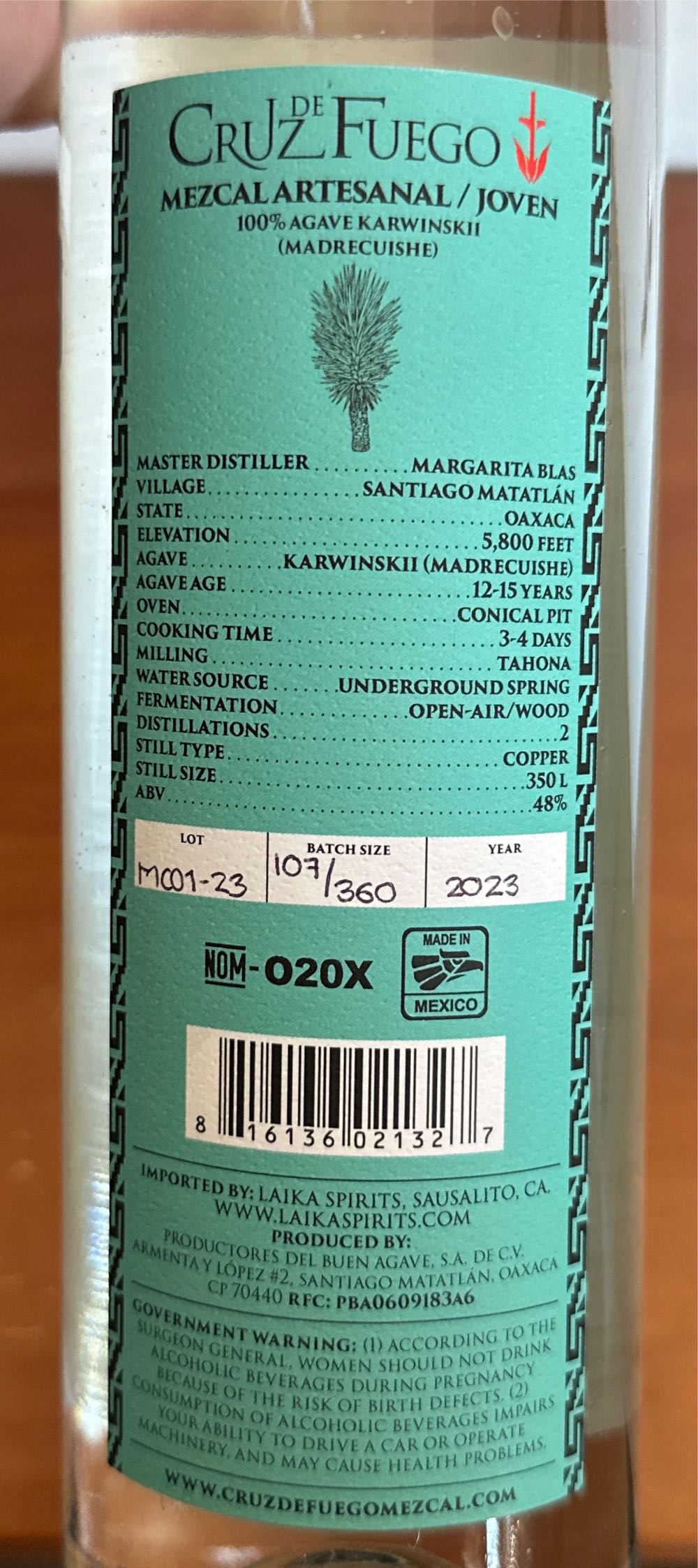 Cruz Fuego Madrecuishe - NOM-O20X (750 mL) alcohol collectible [Barcode 816136021327] - Main Image 2