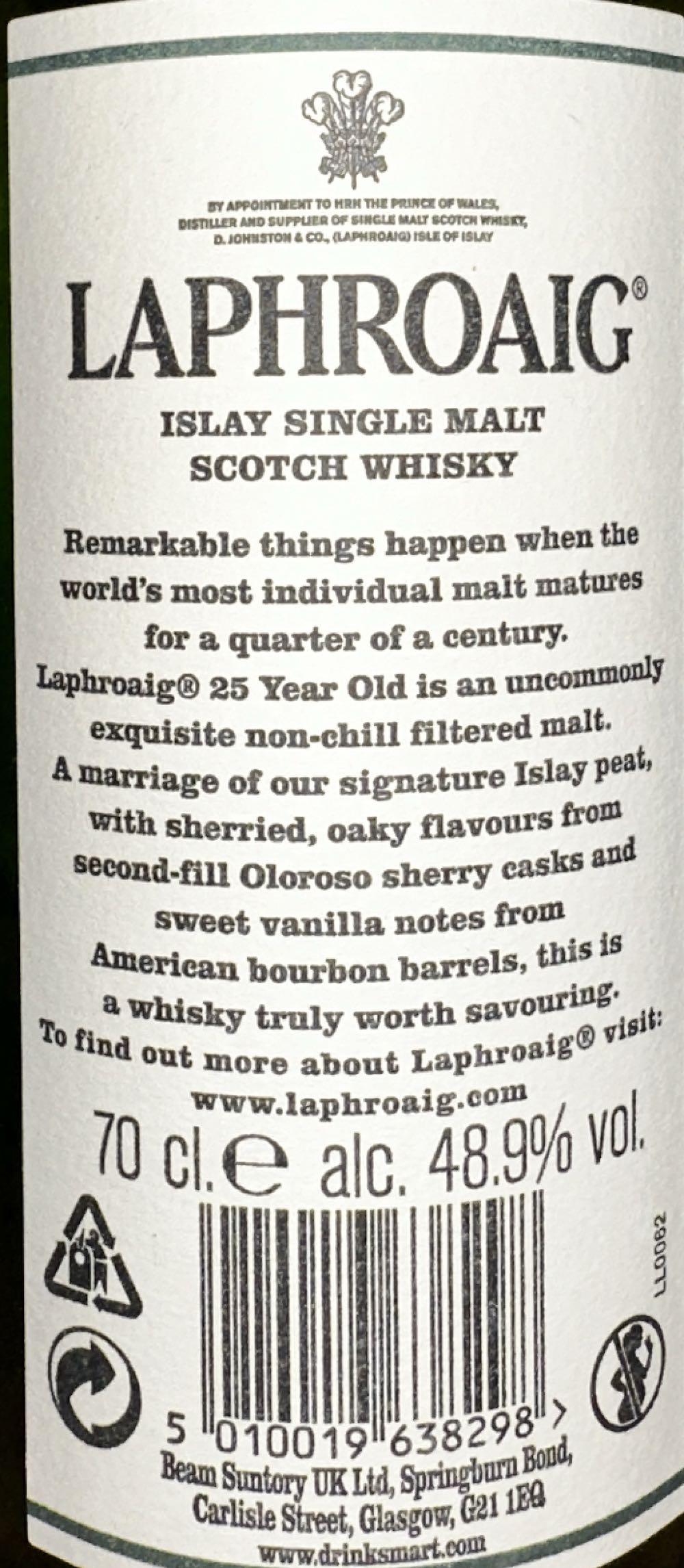 Whisky Laphroaig 25 Year Old Cask Strength And – 489% Single Malt Years л 25y 07l ラフロイグ 25年 - Laphroaig Distillery (700 mL) alcohol collectible [Barcode 5010019638298] - Main Image 2