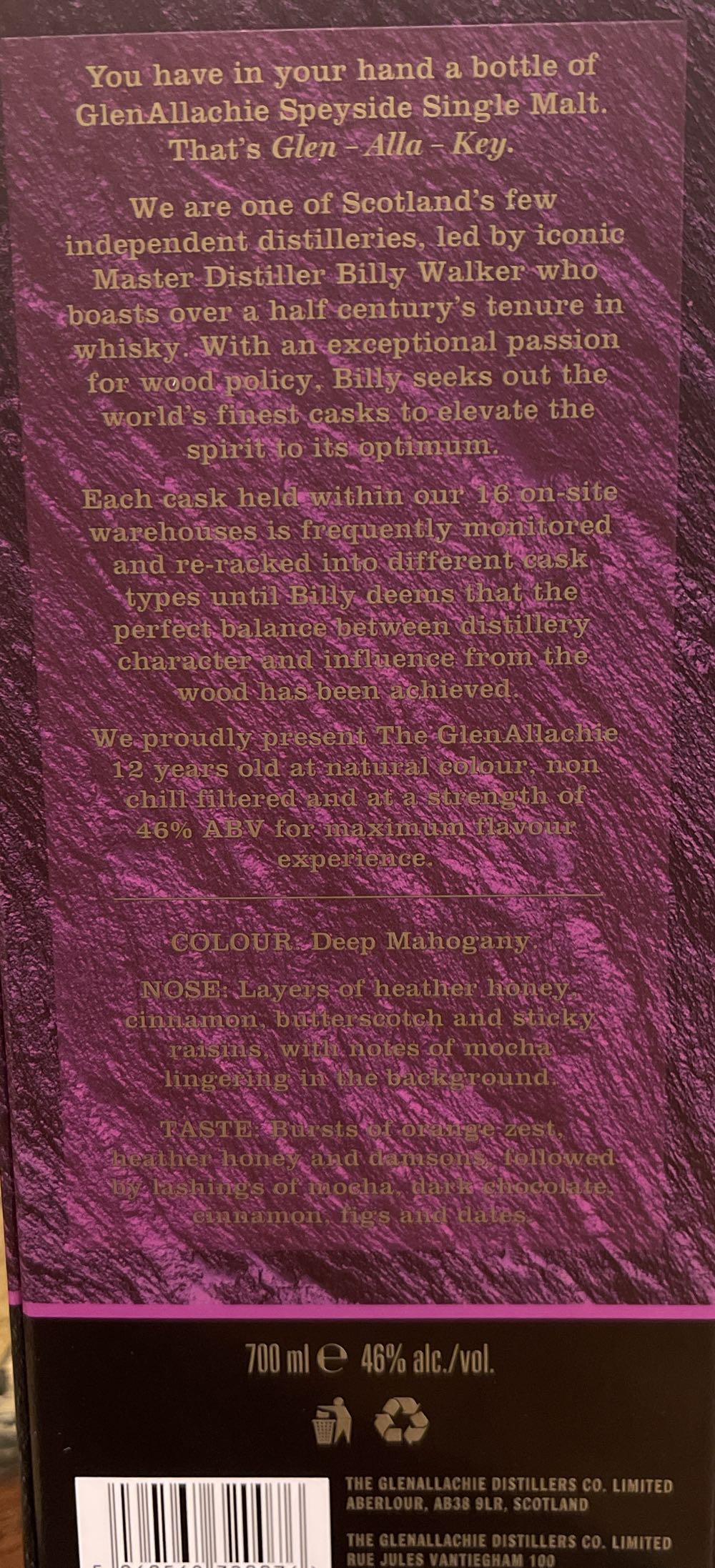 GLENALLACHIE 12y Speyside Single Malt Scotch Whisky - The Glenallachie Distilery (700 mL) alcohol collectible [Barcode 5060568320076] - Main Image 4