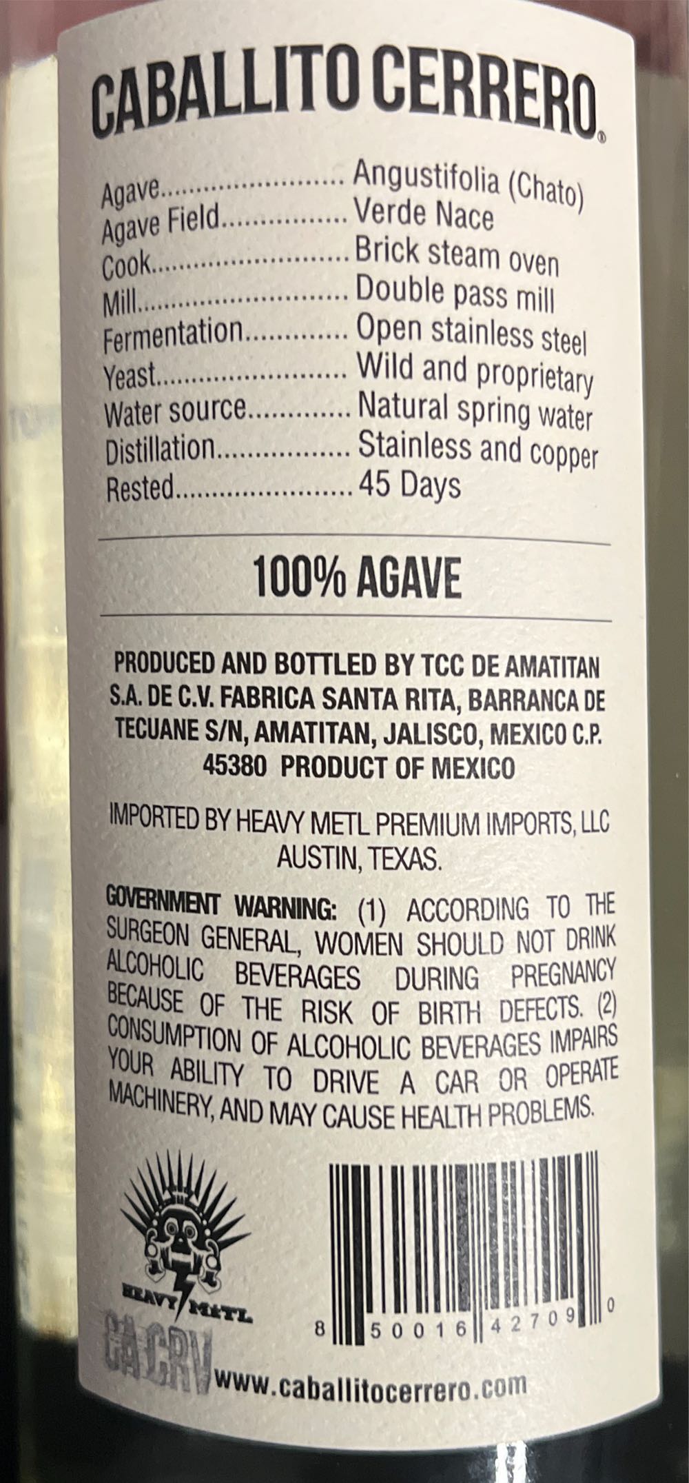 Caballito Cerrero Chato Blanco 46 - Caballito Cerrero (750 mL) alcohol collectible [Barcode 850016427090] - Main Image 2