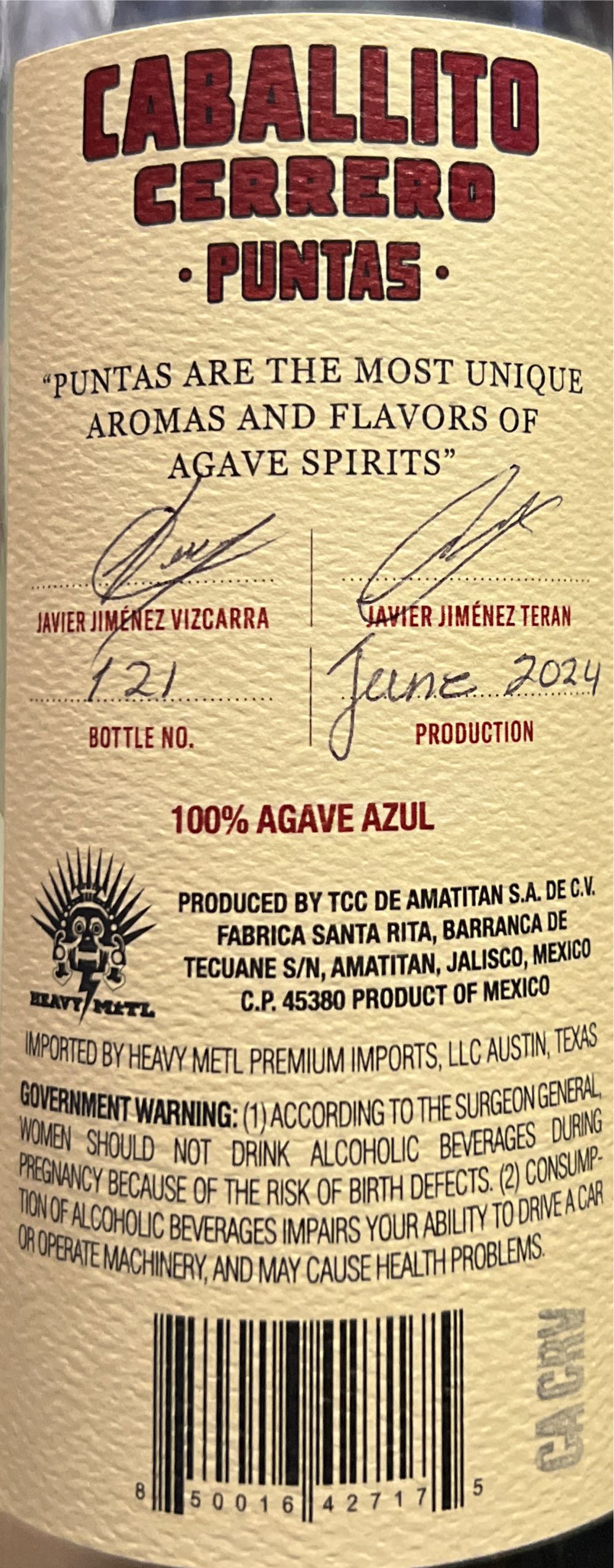 Caballito Cerrero Azul Blanco Puntas - Nom None (750 mL) alcohol collectible [Barcode 850016427175] - Main Image 2