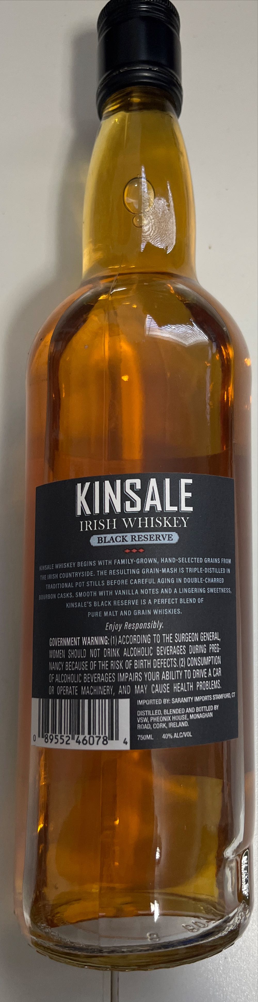 Kinsale Black Reserve Irish Whiskey - Kinsale (750 mL) alcohol collectible [Barcode 089552460784] - Main Image 2